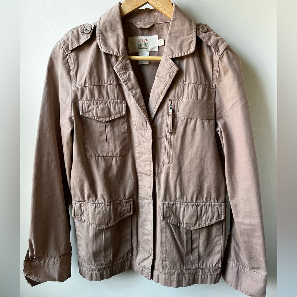 J CREW Classic Twill Chino Utility Jacket Lighweight‎ Cotton Casual Tan 2